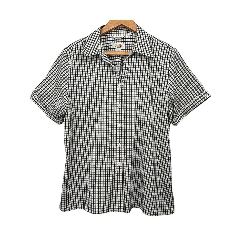 Talbots Gingham Shirt Button Down Plaid Short Sleeve Casual Prep 100% Cotton 16